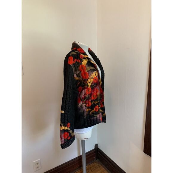 Y2K VTG UBU Puffer Jacket Crushed M Ruched Floral 90 Beaded Crinkle Zip Art Boho - Picture 7 of 16